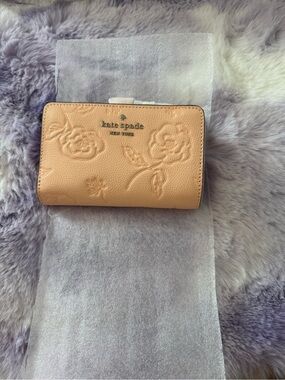 kate spade Peach Embossed Floral Leather Compact Wallet